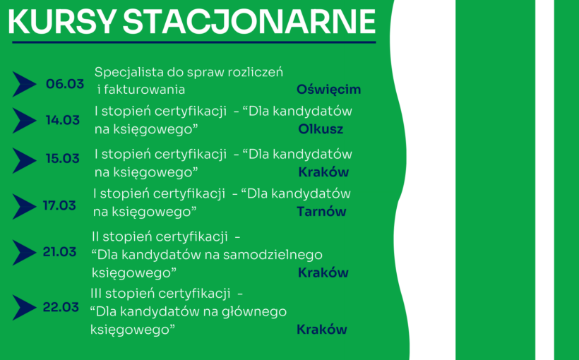 Zapraszamy na najbliższe kursy stacjonarne