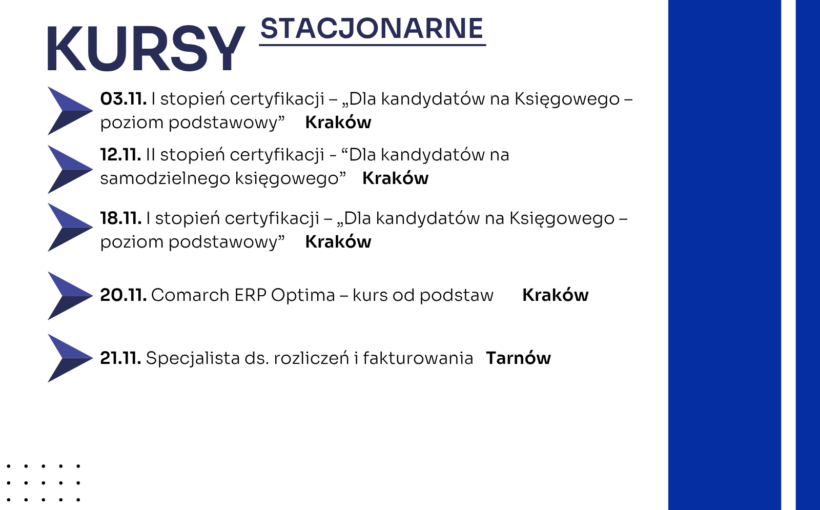 Zapraszamy na najbliższe kursy stacjonarne