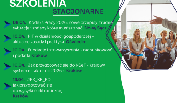 Zapraszamy na najbliższe szkolenia jednodniowe w formie stacjonarnej