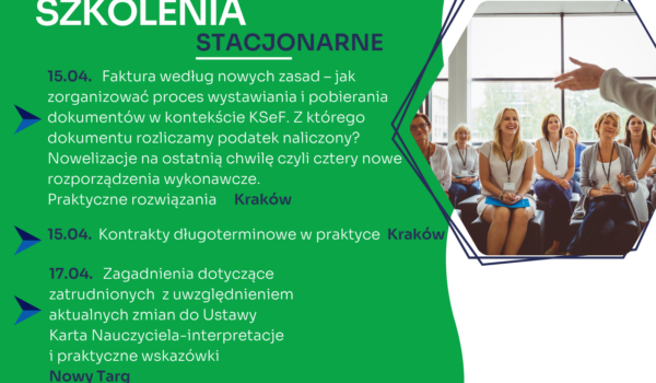 Zapraszamy na najbliższe szkolenia jednodniowe w formie stacjonarnej