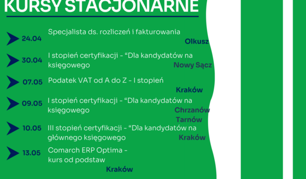 Zapraszamy na najbliższe kursy stacjonarne