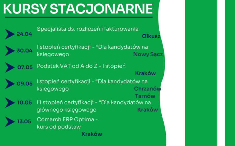 Zapraszamy na najbliższe kursy stacjonarne