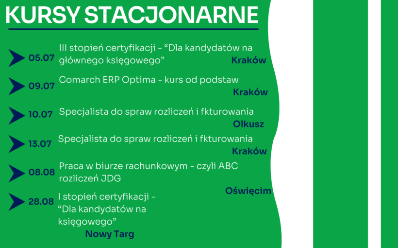 Zapraszamy na najbliższe kursy stacjonarne