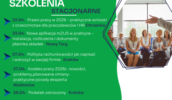 Zapraszamy na najbliższe szkolenia jednodniowe w formie stacjonarnej