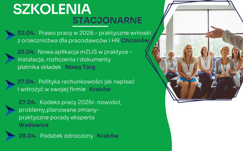 Zapraszamy na najbliższe szkolenia jednodniowe w formie stacjonarnej