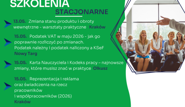 Zapraszamy na najbliższe szkolenia jednodniowe w formie stacjonarnej