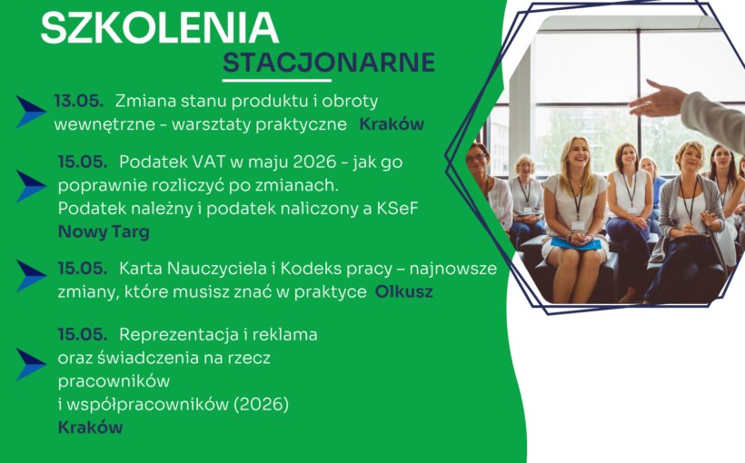 Zapraszamy na najbliższe szkolenia jednodniowe w formie stacjonarnej